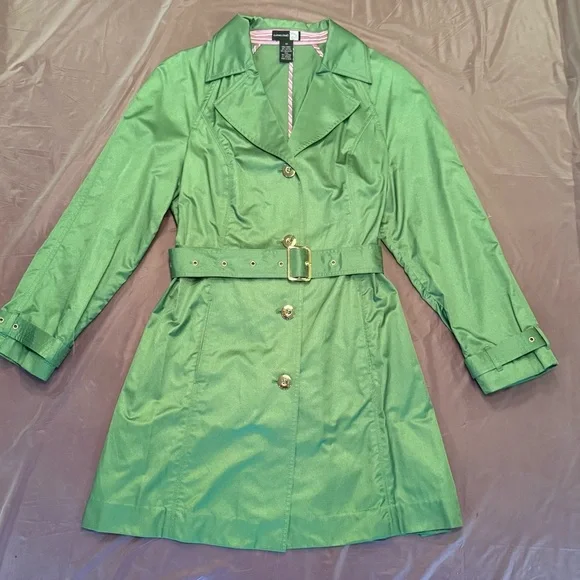 Saks Fifth Avenue Trench Coat Jacket Womens Size 14/XL Metallic Green $400 - Picture 15 of 15
